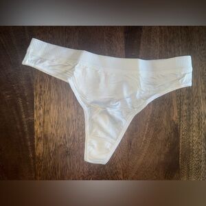 White Knit Opaque Thong String Panties Women's Regular Size Solid Pattern